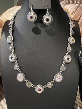 Colorful Lia Sophia Silver-Tone Crystal Necklace with Matching Earrings